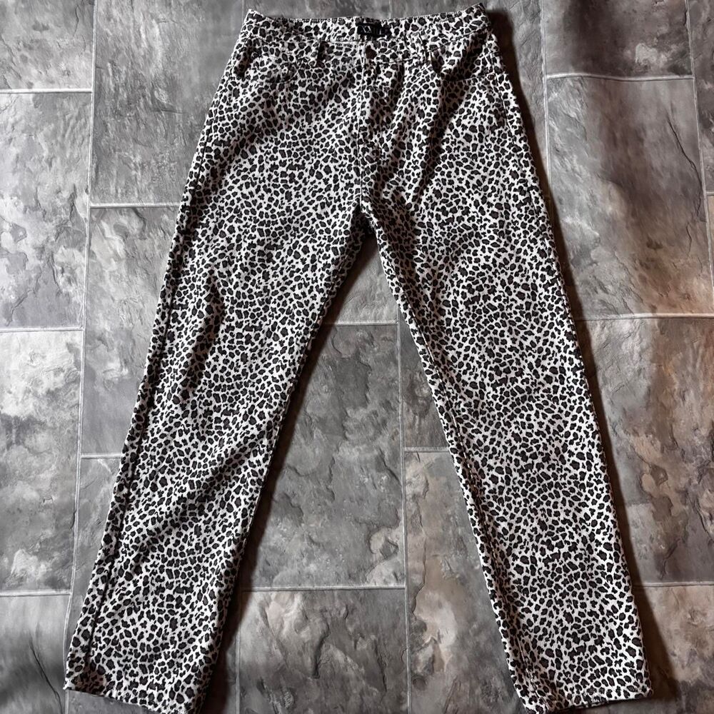 Mens Leopard Print Baggy Straight Leg Denim Pants Y2K Animal Pattern 32x32